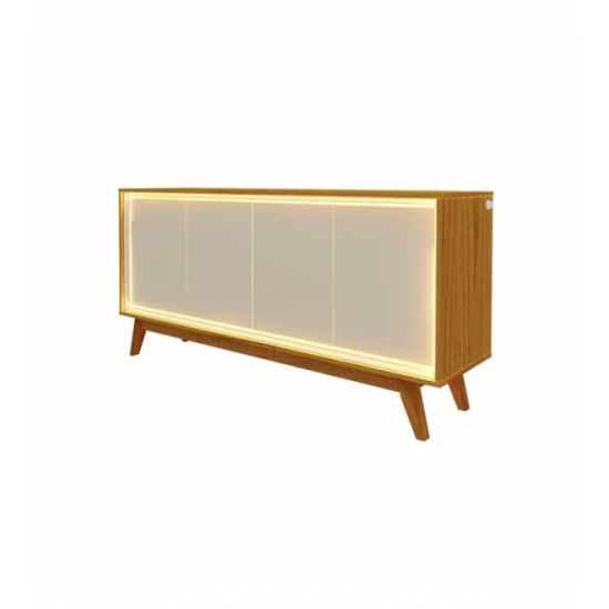 Buffet Aparador 4 Portas com LED 160cm Pés Madeira Gelius Móveis