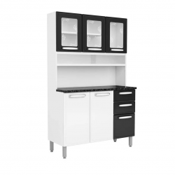 Armário de cozinha de aço kit triplo 2 gavetas 3 portas com vidro Bertolini Evidence 7146 branco e preto