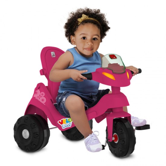 VELOBABY® RECLINÁVEL C/ CAPOTA PASSEIO & PEDAL (ROSA)