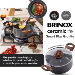 Brinox - Jogo de Panelas Antiaderente Ceramic Life 5 Peças com Fundo de Indução Smart Plus - Granito