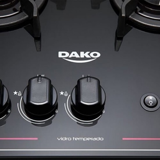 Fogão 5 Bocas Dako Magister Com Mesa De Vidro E Tripla Chama 