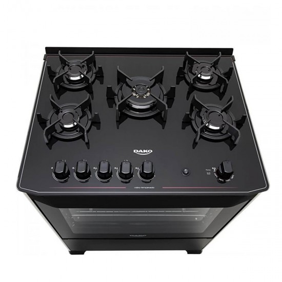 Fogão 5 Bocas Dako Magister Com Mesa De Vidro E Tripla Chama 