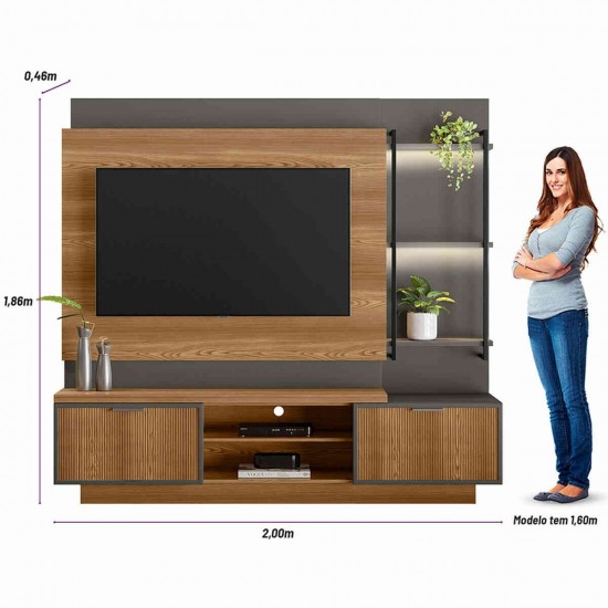 Home Para TV Linea Até 65" Belmonte Com LED Amêndoa E Chumbo