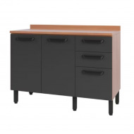 Balcão de cozinha Telasul Pimenta 120 cm com 3 Portas 2 Gavetas Freijo/Grafite